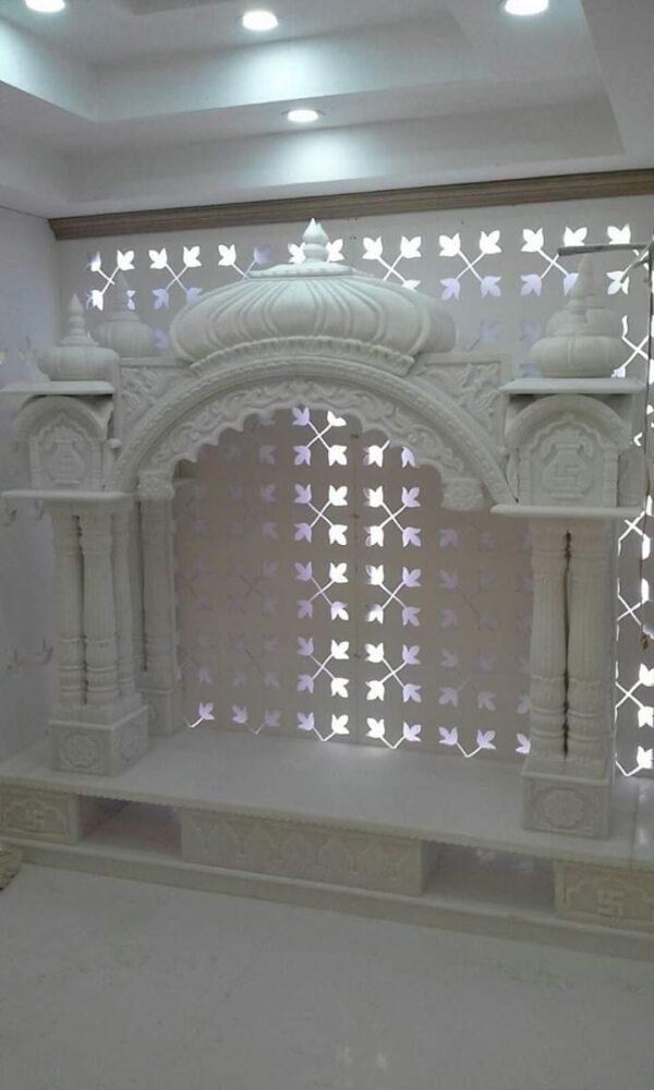 Natural White Stone Crafts Marble Pooja Temple