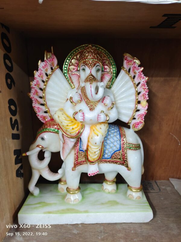 Marble Ganpati With Marbal Elephant Statue